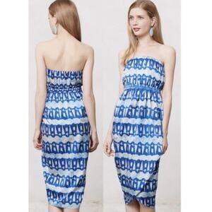 Anthropologie Andree DeLair Cordelia Strapless Silk Cotton Batik Midi Dress XS